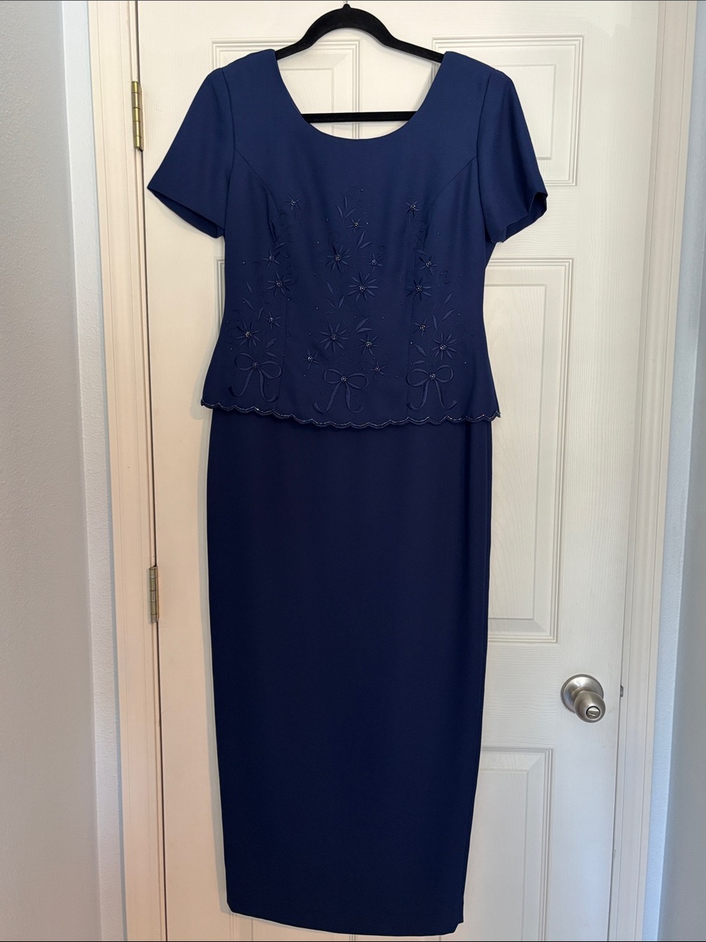 R&M Richards Navy Floral Embroidered Dress